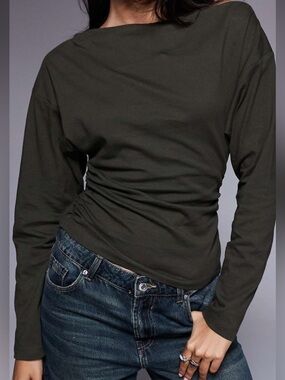 ASOS Olive Green Draped Long-Sleeve Top large